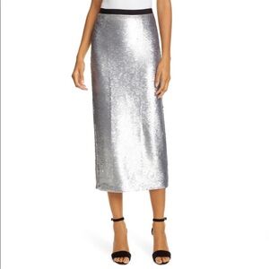 Cinq à Sept Silver Sequin Midi Skirt